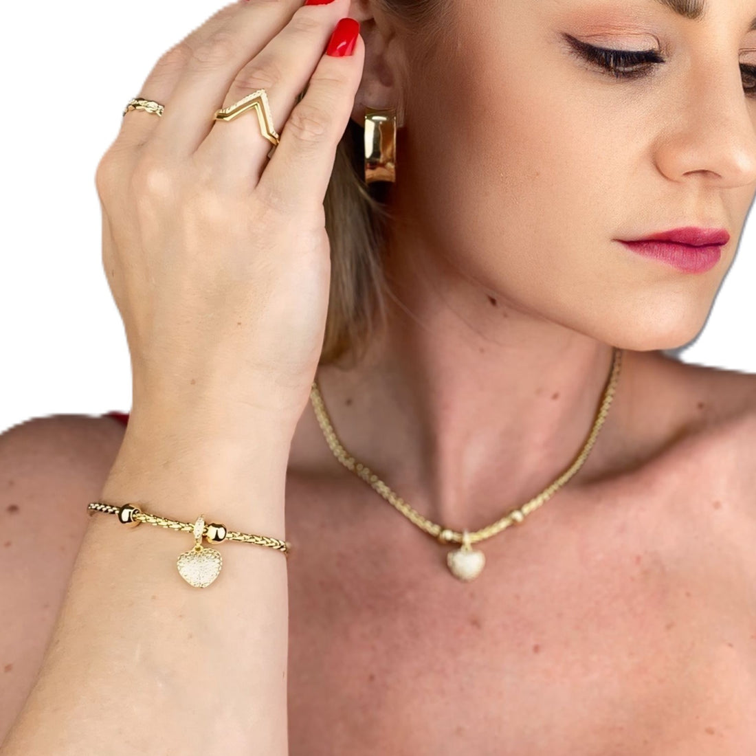 Colar Elos Pingente Coração